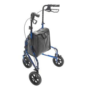 The Drive Deluxe 3 Wheel Aluminum Rollator comes standard with basket, tray and convenient pouch for storage.