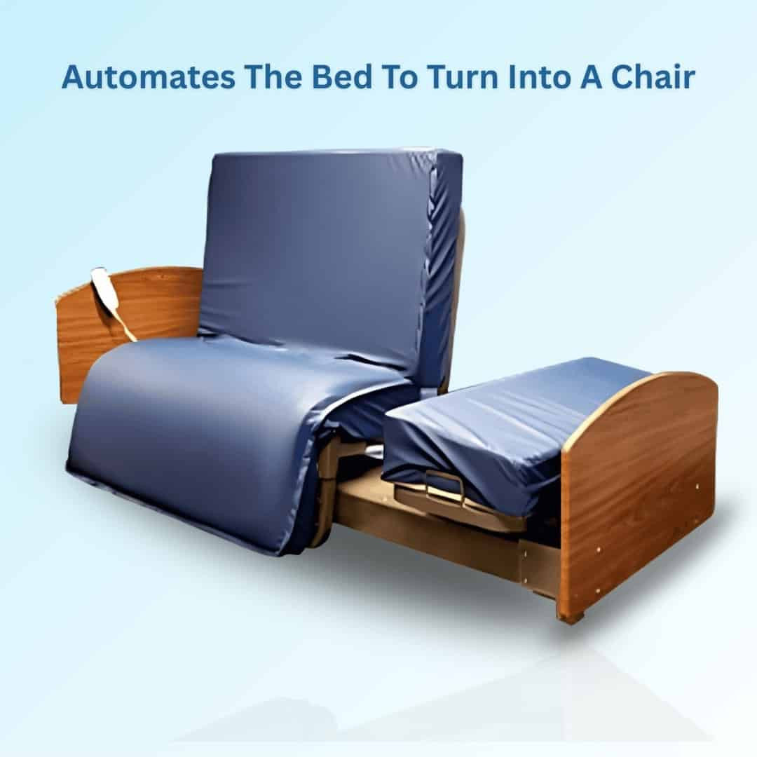 One Button SafeTurn Exit fully automates the bed to turn into a chair and allow the patient to safely enter and exit the bed
