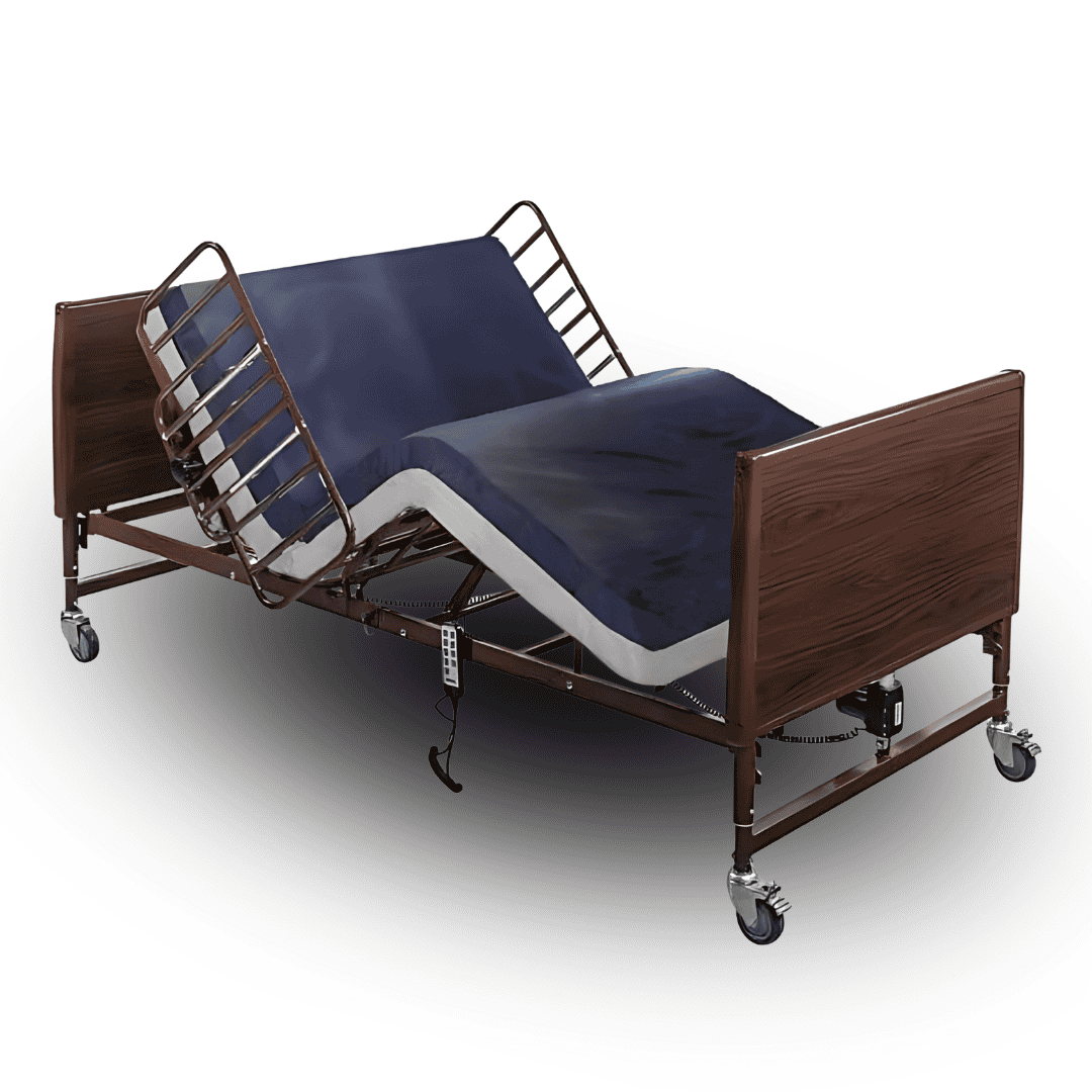 The 15300LW Lightweight Bariatric Bed shown with optional 42"W Bariatric Foam Mattress (item# 15301) and Half-Rails.