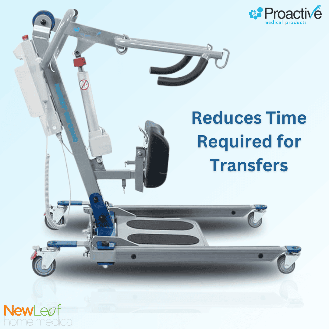The Protekt 500 Stand Sit-To-Stand Powered Patient Lift is ergonomically designed for safe and smooth patient transfers to and from a seated position. Shown with base expanded to accommodate closer transfers around wheelchairs and other seating products.
