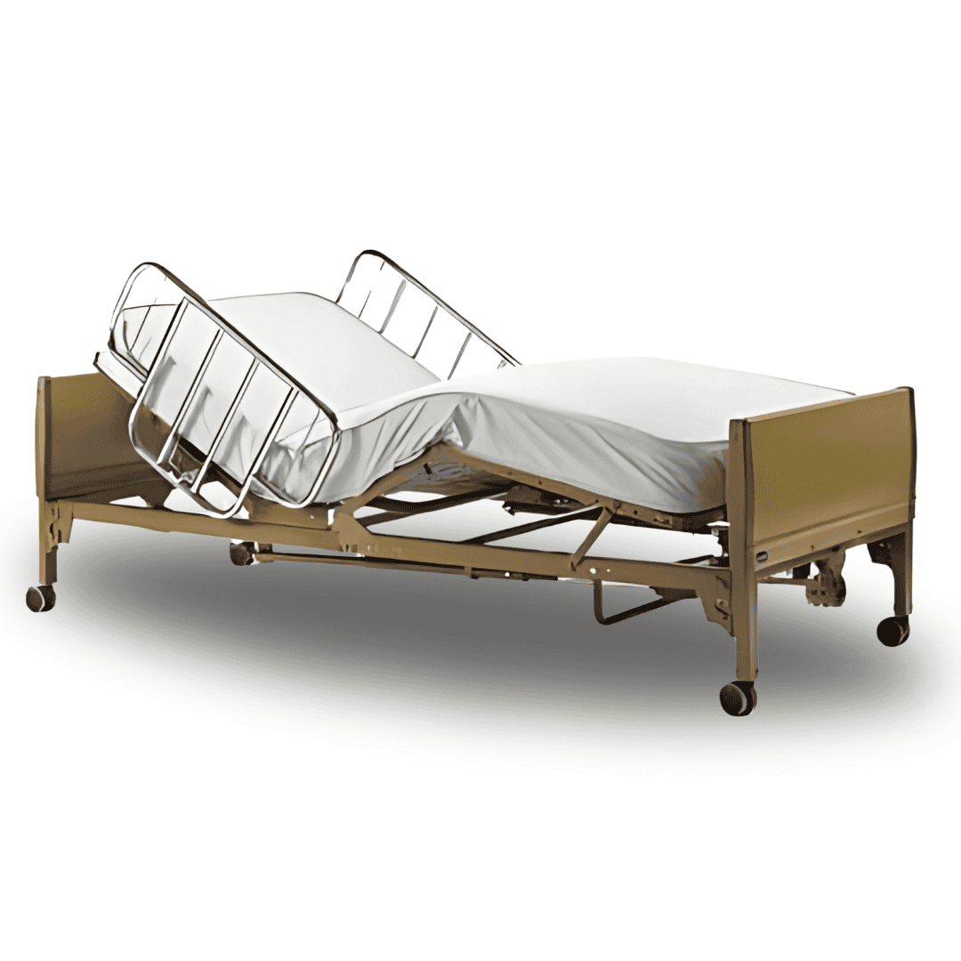 The 5410IVC bed shown with Side Rails in chrome (ProBasics rail options are Brown Vein finish). Mattress package options are also available.