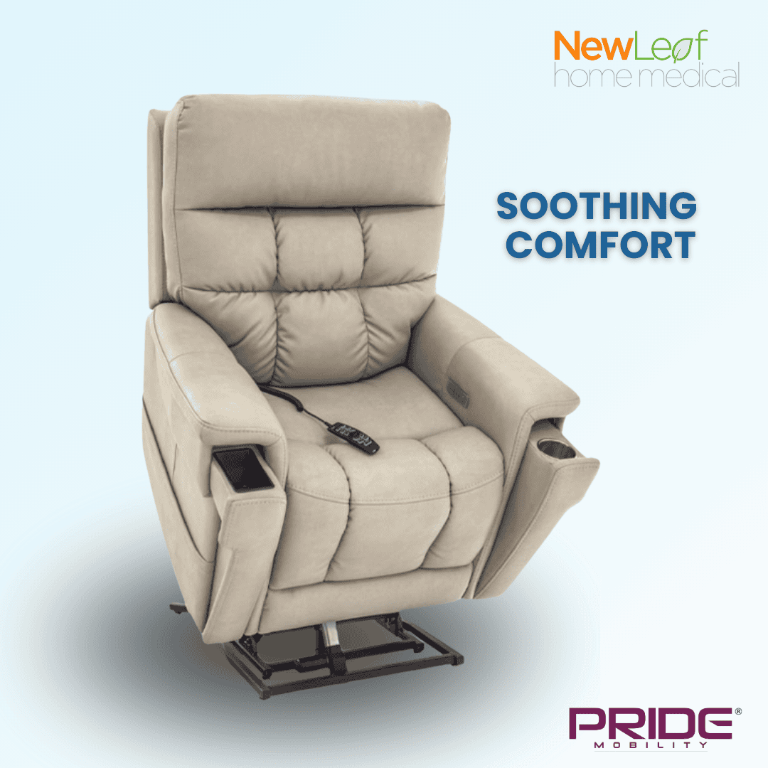 New! Exclusive VivaLift!® Tilt reclines the lift chair into a recline position where one’s knees are elevated above your heart, providing the feeling of weightlessness.
