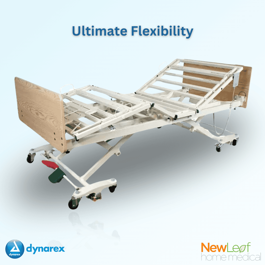 Dynarex DB300 Bariatric HD Long-Term Care Bed features Push-Button Expansion from 36" to 43" or 48" widths, as well as 80" to 84" or 88" lengths.
