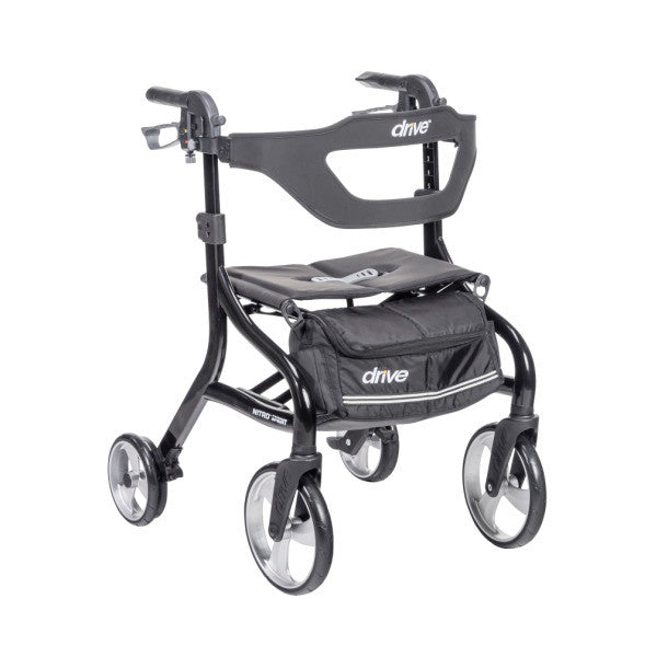 The sleek Nitro Sprint Rollator is designed to provide comfort, convenience, and control at every turn. The rollator sports a unique braking system that reduces tire wear and an integrated slow-down brake for safer maneuverability over diverse terrain. 