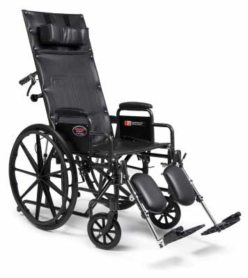 The Advantage Reclining Wheelchair features a higher back with removable full-support headrest that adjusts easily to fit every need. Available in 16", 18" or 20"W Seat.