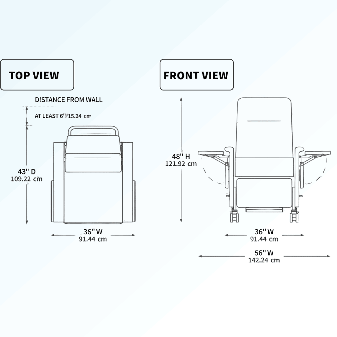 Top View and Front View of Ascent Recliner Chair and its dimensions