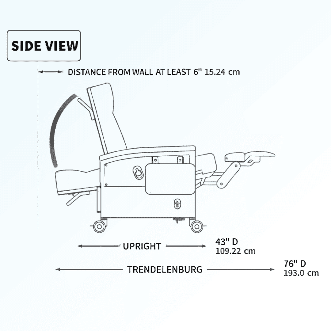 Side View of Ascent Recliner Chair and its dimensions