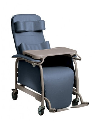 Lumex Preferred Care Infinite Position Recliner 565G shown with Optional Adjustable Footrests (item# LX5640G) and Lumex Body Bolster (item# FR56471X) and Head Bolster (item# FR56461X) sold separately in coordinated colors.