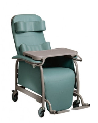 Lumex Preferred Care Infinite Position Recliner 565G shown with Optional Adjustable Footrests (item# LX5640G) and Lumex Body Bolster (item# FR56471X) and Head Bolster (item# FR56461X) sold separately in coordinated colors.
