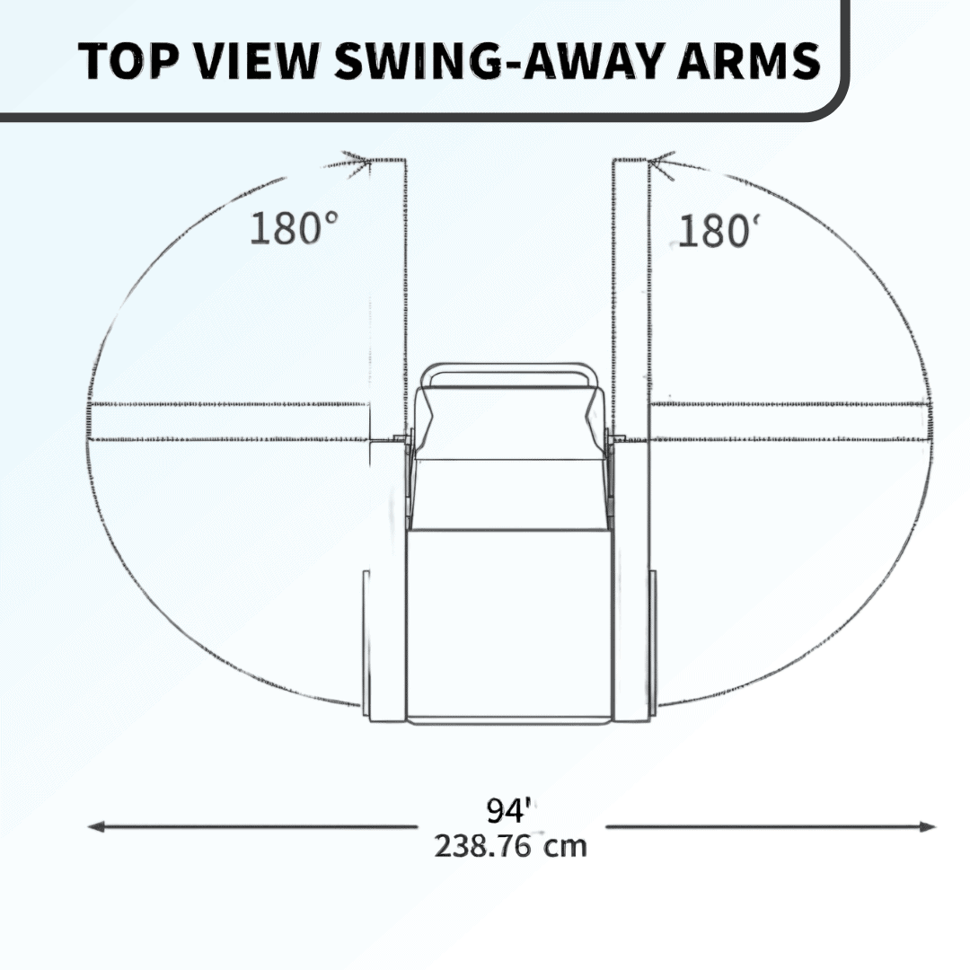 Top View Swing-Away Arms of Ascent Recliner Chair and its dimensions