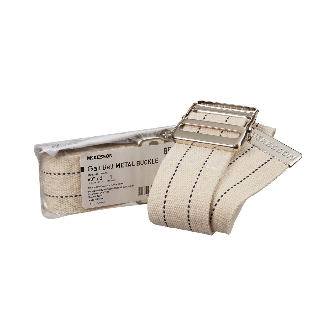 Measuring 60 inches in length, this white polyester belt provides strong, reliable support for assisting individuals with walking or transfers.