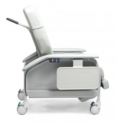 The Lumex Deluxe Clinical Care Bariatric Recliner FR587W series has been designed specifically for the larger resident/patient. The extra-wide seat width of 24" and greater weight bearing capacity enables the recliner to comfortably sit and position patients up to 450 pounds.