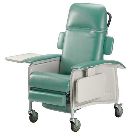 The Invacare Clinical 4-Postion Recliner IH6077A is an incredibly comfortable and versatile for use as a Dialysis Chair, Infusion Chair, or in Patient Room, Same-day Surgery, Long-Term Care and Oncology environments. Shown in Jade.