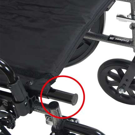 [Photo B] The Cruiser III seat is easily adjustable from a depth of 16" (shown) to 18" when the seat bar is extended (see provided photo C for the fully extended seat)
