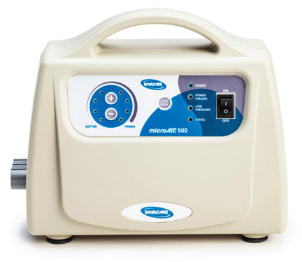 The MA500 36"W x 80"L x 8" mattress with 5 LPM (liters per minute) pump system includes a Natural Heel Slope to help decrease pressure in the user's vulnerable heel area; Cell-On-Cell Design that helps prevent bottoming out in the event of a power failure; 8 Adjustable Comfort Settings; and more.