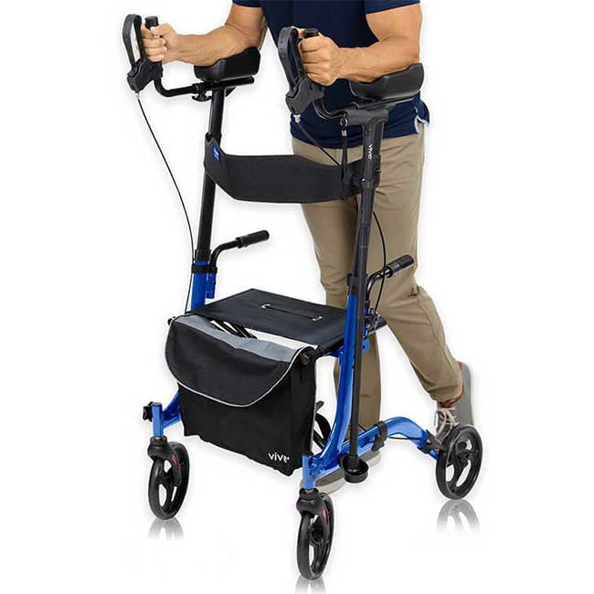 The Vive Upright Walker is a revolutionary solution for today's mobile seniors—Promoting safe, stable, comfortable mobility, and improved posture. Shown in Blue.