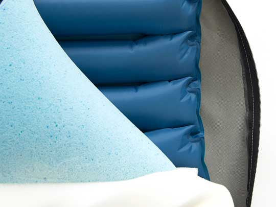 The Protekt Alternating Pressure Seat Relief Cushion system features four air bladders gently alternate with cycle time options of 10, 15, or 20 minutes to provide low interface pressures in addition to comfortable support.