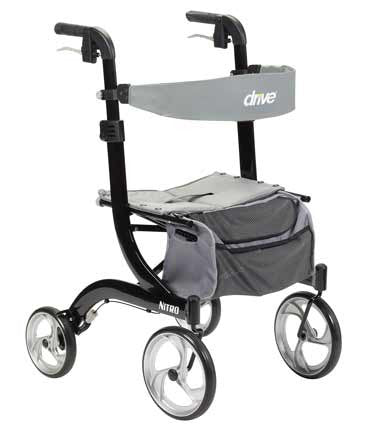 The Drive Medical Nitro Rollator 10266 offers a sporty and stylish look in a lightweight package. (shown in Black RTL10266BK)