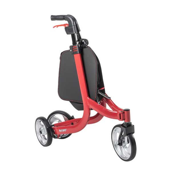 Nitro 3-Wheel Rollator RTL10266TWHL easily folds for convenient storage or transport in any vehicle.