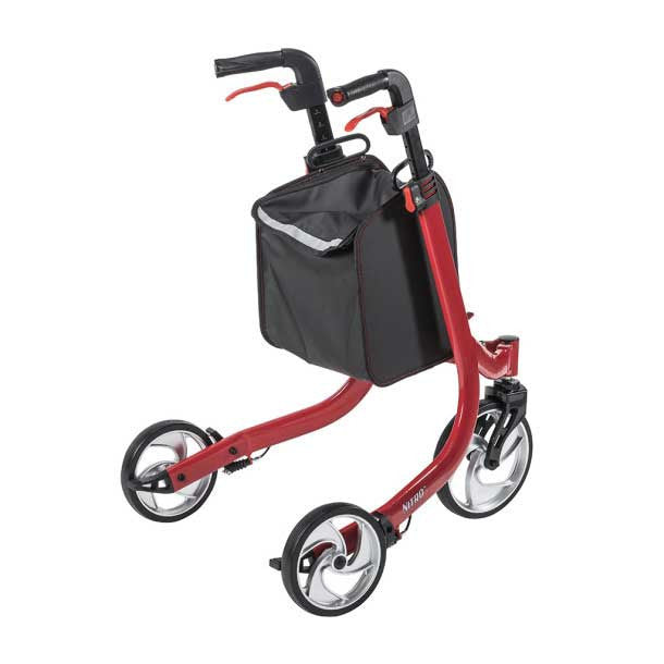 The Nitro 3-Wheel Rollator is the newest addition to Drive Medical's premium line of Nitro rollators. It is stylish with a modern design and features a lightweight aluminum frame.