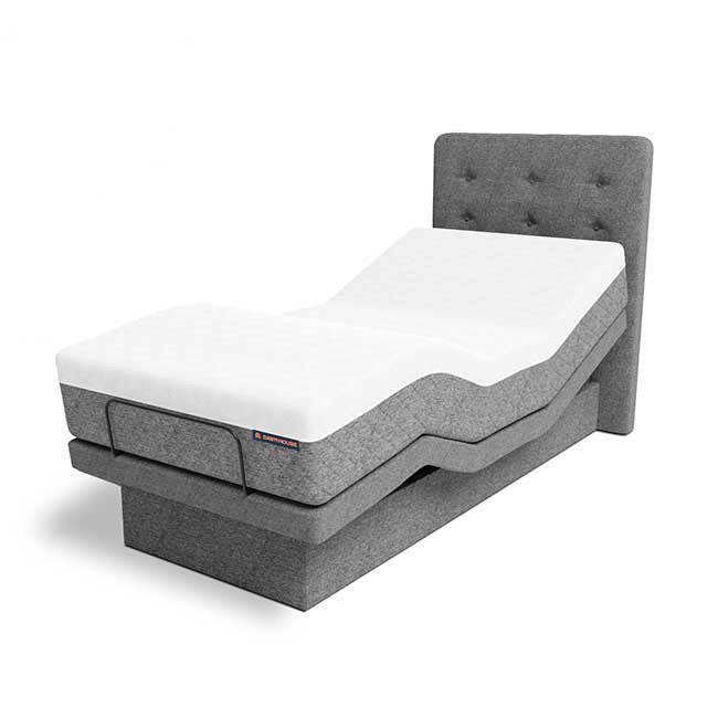Dawn House Adjustable Smart Bed & Mattress - Height Adjustable - Twin size shown in Slate base and headboard).