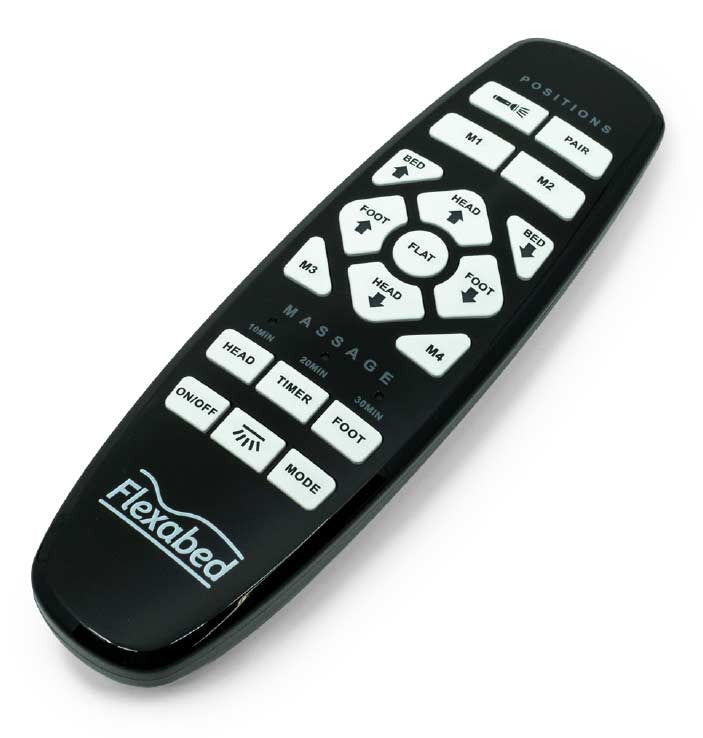 The Flexabed Premier comes with your choice of Wired or Wireless remotes (Wireless shown)
