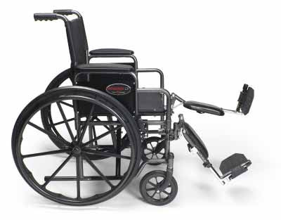 The Everest & Jennings Advantage LX Wheelchair provides outstanding comfort and durability at an incredibly low price. Shown with Desk Arms and Elevating Legrests.