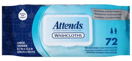 Attends Washcloths - Aloe & Vitamin E, Scented, 72 per Pack