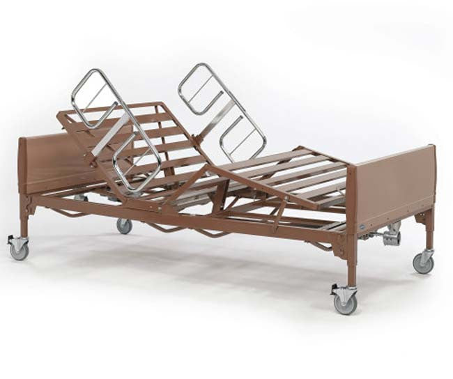 The Invacare Bariatric Bed BAR600 has a weight capacity of 600 lbs. Shown with optional Half-Rails.