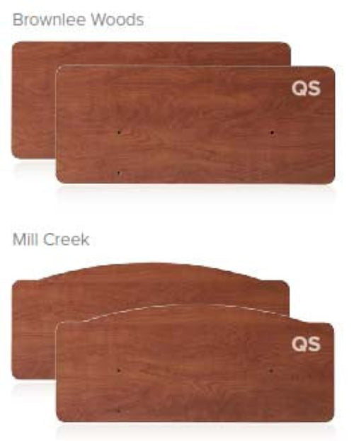 Bed End options include the Brownlee Woods and Mill Creek styles in Oslo Cherry (shown), Oslo Oak and Oslo Figured Mahogany finishes.