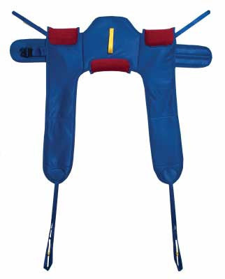 The Sit-to-Stand Padded Toileting "Sani Sling" is used when patients do not have the arm or leg strength required to participate in the raising and lowering process.