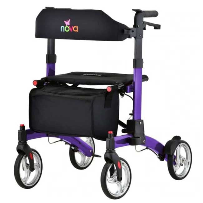 Nova Monarch Rollator model 4329PL (purple) offers a 32" to 36" adjustable handle height range.