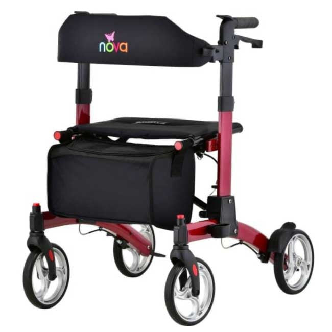 Nova Monarch Rollator model 4329RD (red) offers a 32" to 36" adjustable handle height range.