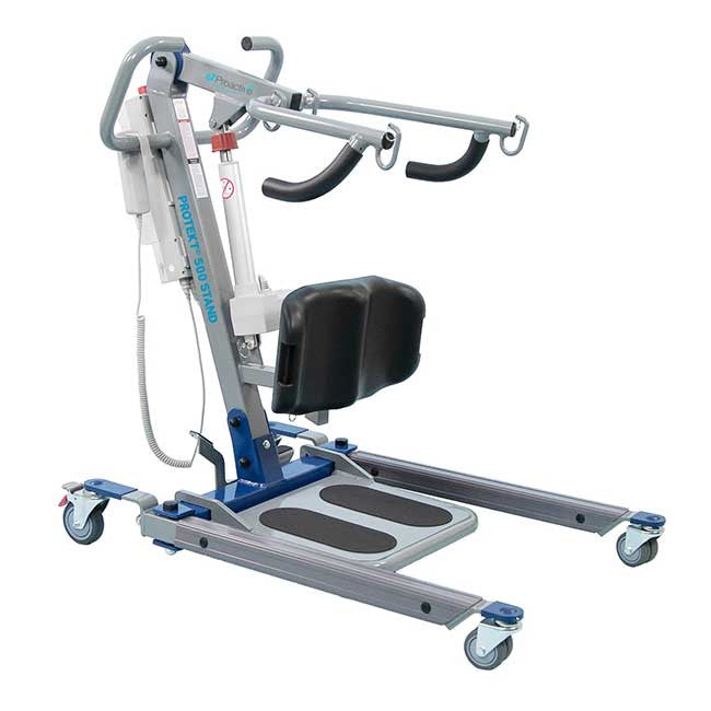 The Protekt 500 Stand Sit-To-Stand Powered Patient Lift is ergonomically designed for safe and smooth patient transfers to and from a seated position. The Protekt Stand 500 is extremely helpful with transfers around the home—from Bed, Chair, Toilet, Wheelchair, etc.