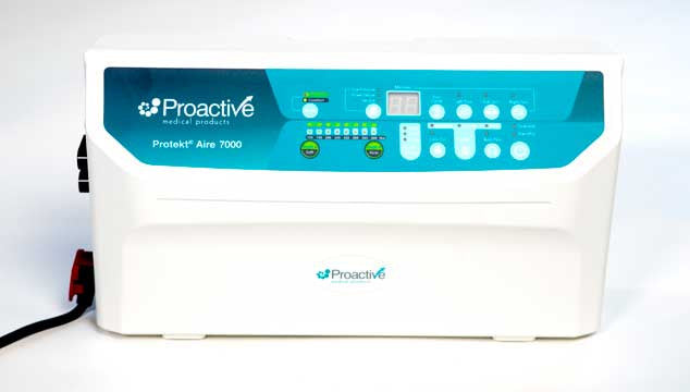 Protekt Aire 7000 Lateral Rotation & True Low Air Loss Mattress System features an 18 LPM (liters per minute) pump.