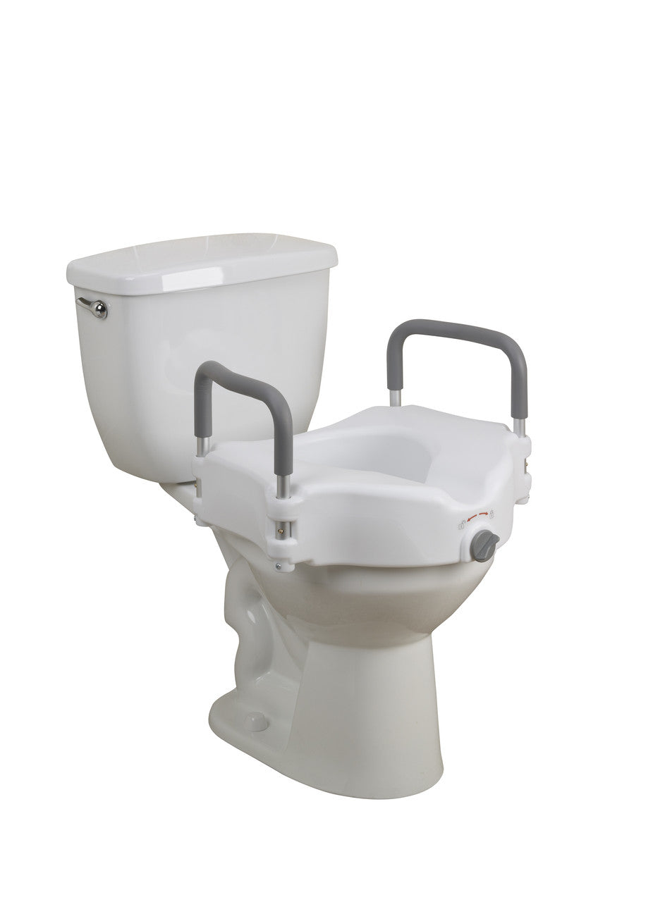 Elevated Raised Standard Toilet Seat w/ Removable Padded Arms - 5 Inch, 300 Lbs. Capacity