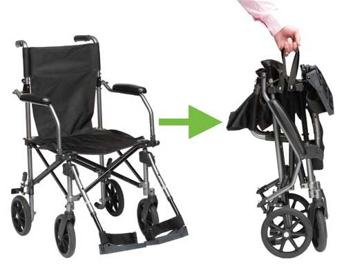 The Travelite Transport Chair easily folds for convenient transport and storage.
