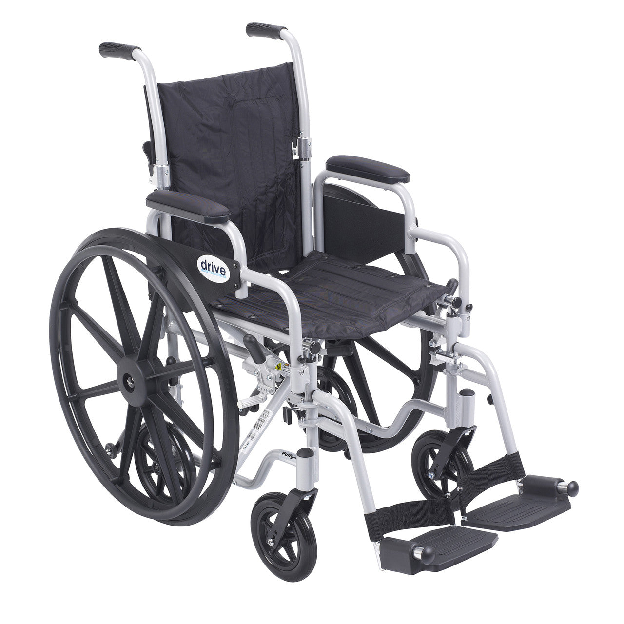 The Drive Poly-Fly Lightweight Wheelchair/Transport Chair Combo features quick release 24" wheels that can easily transition into a self-propelled transport chair.