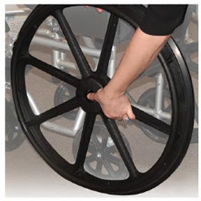 The Drive Poly-Fly Lightweight Wheelchair/Transport Chair Combo features quick release 24" wheels that can easily transition into a self-propelled transport chair.